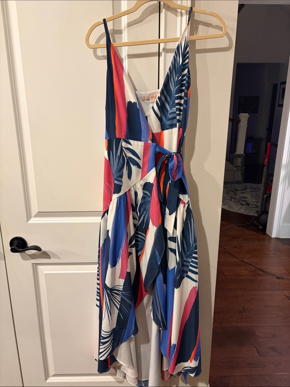 Hutch Tropical Print Wrap Midi Dress - Blue, White & Coral